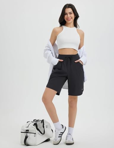 baleaf Women's Bermuda Long Shorts 9" Above Knee Length Quick Dry Lightweight Zipper Pockets Casual Summer Athletic UPF 50+