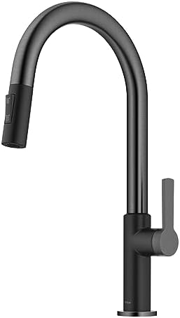 KRAUS Oletto High-Arc Single Handle Pull-Down Kitchen Sink Faucets in Spot Free Black Stainless Steel, Kitchen Faucets with Pull Down Sprayer, KPF-2820MBSFSB