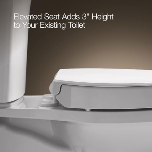 KOHLER 25876-0 Hyten Elevated Quiet-Close Round Toilet Seat, Contoured Seat with Grip-Tight Bumpers, Quick-Attach Hardware, White