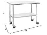 Chingoo Stainless Steel Work Table with Wheels, 24x48 Inch NSF Kitchen Prep Table with Adjustable Undershelf for Commercial Restaurant, Garage, Outdoor BBQ