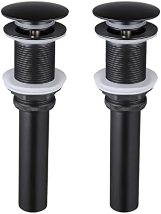 KES Black Sink Drain Without Overflow, Bathroom Sink Stopper, Pop Up Drain Vessel Sink, 2 Pack, Matte Black, All Metal Rustproof Brass and 304 Stainless Steel, S2008D-BK-P2