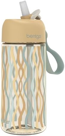Bentgo Kids Water Bottle (Whimsy & Wonder Collection) - Leak-Proof Durable Tritan 15 oz. Cup for Kids/Toddlers 3+; Flip-Up Safe-Sip Straw for School, Sports, Daycare, Camp & More (Wavy)