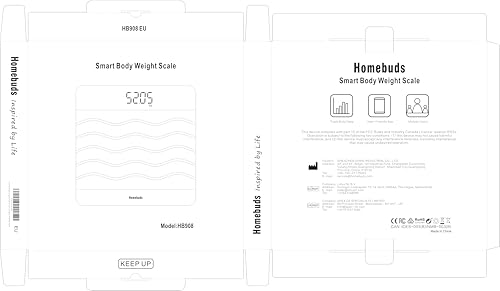 Homebuds 600lb Digital Bathroom Scale for Body Weight and BMI Via Smart APP, High Accuracy in 0.1lb Assured by Weighing Professional Since 2001, 8mm Tempered Glass, Extra Large LED Display, Black