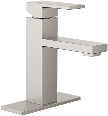 Moen Revyl Spot Resist Nickel One-Handle Single Hole Modern Bathroom Sink Faucet with Optional Deckplate and Spring Loaded Drain Assembly, 84771SRN