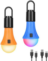 Lepro LED Rechargeable Camping Lantern, 7 White and RGB Light Modes, Camping Essentials, Hanging Light Bulbs with Clip Hook for Camping, Christmas, Decorations, Emergency, USB Cable Included, 2 Packs