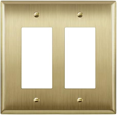 LIDER Decorator Switch or Receptacle Metal Wall Plate, Stainless Steel Outlet Cover, Corrosion Resistant, Mid-Size 2-Gang 4.88" x 4.92", 201 Stainless Steel, LMWP-32M-BB, Brushed Brass