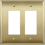 LIDER Decorator Switch or Receptacle Metal Wall Plate, Stainless Steel Outlet Cover, Corrosion Resistant, Mid-Size 2-Gang 4.88" x 4.92", 201 Stainless Steel, LMWP-32M-BB, Brushed Brass