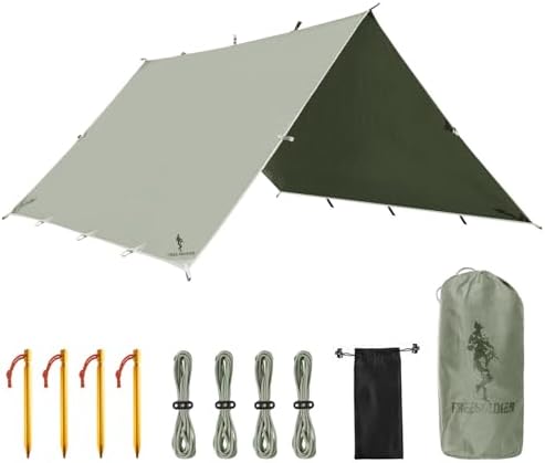 FREE SOLDIER Green 10x10.5ft Waterproof Polyester Camping Tarp with UV Protection, Ideal for Camping, Backpacking, and Hiking