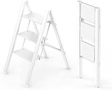 WOA WOA 3 Step Ladder, Foldable Step Stool, Aluminum Lightweight Ladder for Home Kitchen Closet, Anti-Slip Pedals, Ease of Folding, Portable, 300lbs Capacity - White