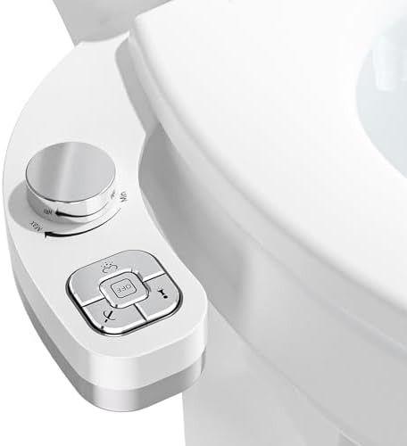 PIKETS Bidet Attachment for Toilet, Dual Nozzle (Frontal and Rear Wash) Non-Electric Fresh Water Toilet Seat Attachment with Nozzle Self Cleaning, Adjustable Water Pressure(Chrome Silver)