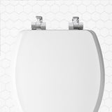Mayfair Bennett Toilet Seat with Chrome Hinges, Slow Close Wood Seat, Secure Metal Hinges, Easy Install, Made in USA, Elongated, White