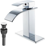 VOTON Chrome Bathroom Faucets Waterfall Bathroom Sink Faucet Modern Single Handle Bathroom Faucet for 1 or 3 Holes with Deck Plate and Pop-Up Drain, Rv Sink Camper Farmhouse Bathroom Faucet