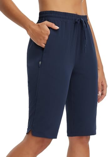 baleaf Women's 13'' Knee Length Hiking Shorts Quick Dry Water Resistant Lightweight Bermuda with Pockets