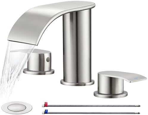 Ultimate Unicorn 8 inch Bathroom Faucet Brushed Nickel, Waterfall Bathroom Sink Faucet with Metal Pop-up Sink Drain Stopper and 2 Supply Hoses,2 Handle Widespread Faucet for Vanity Sink 3 Holes