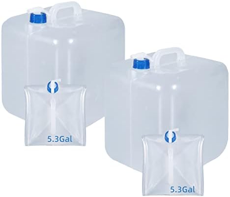 2 Pack Collapsible Water Container with Spigot, Foldable Cube Water Jugs Portable Water Storage for Outdoors Camping Hiking Disaster Preparedness & Survival Gear 1.4/2.6/4/5.3 Gallon