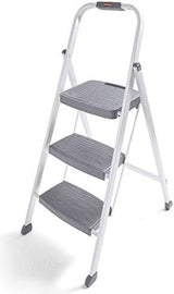 Rubbermaid 3-Step Steel Ladder, Folding Step Stool with Hand Grip and Non-Slip Feet, White, Tested to ANSI US Safety Standards, No Assembly Required (Amazon Exclusive)
