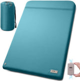 Double Self Inflating Sleeping Pad with Electric Pump,3.14" Thick Memory Foam Camping Mattress 2 Person w/Pillow,Easy Inflate&Deflate,Outdoor Camp Mat for Rooftop Tent Car Truck, Peacock-Blue