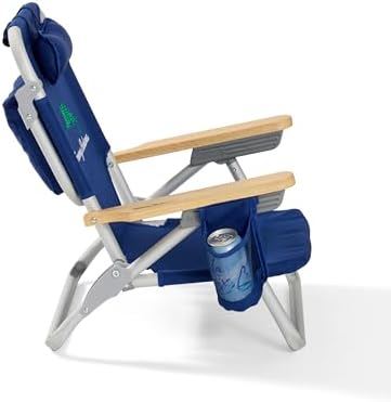 Tommy Bahama Kid's 5-Position Lay Flat Backpack Folding Beach Chair, Solid Navy Wavy Marlin