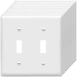 Toggle Light Switch Wall Plates 2-Gang Switch Electrical Cover Plate Unbreakable Thermoplastic Faceplate, White (10 Pack)