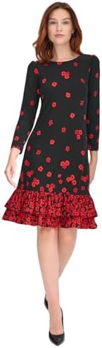 Tommy Hilfiger Women's 3/4 Sleeve High Neck Ruffle Trim Jersey Mini Dress