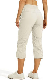 Willit Women's Quick-Dry Capris Hiking Travel Pants Striped Woven Workout Pants with Pockets Lightweight