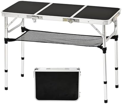 Tri-fold Folding Picnic Table, 3ft Camping Table Lightweight Portable Aluminum Outdoor Table with Adjustable Heights for Backyard BBQ Party
