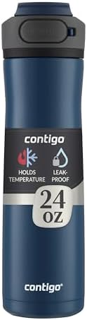 Contigo Cortland Chill 2.0 Blueberry Stainless Steel Water Bottle Vacuum-Insulated Spill-Proof Lid 24oz Ideal for Hot or Cold Drinks Interchangeable Lid Perfect for Kids & Adults