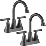 Cobbe Bathroom Faucets for Sink 3 Hole, 4 Inch with Pop Up Drain and 2 Supply Hoses, 2 Handle Centerset Bathroom Faucet for Sink Vanity, Midnight Black Matte, 2 Pack