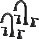 Bathroom Faucets for Sink 3 Hole, Hurran Matte Black Bathroom Sink Faucet with Pop-up Drain and Supply Lines, Stainless Steel Lead-Free Widespread Faucet for Vanity RV Farmhouse, 2 Pack