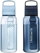 LifeStraw Go Series – BPA-Free Water Filter Bottle for Travel and Everyday use removes Bacteria, parasites and microplastics, Improves Taste, 1L 2-Pack; Icelandic Blue and Aegean Sea