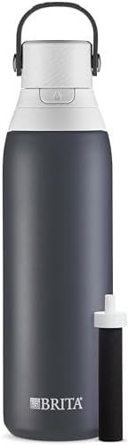 Brita Stainless Steel Premium Filtering Water Bottle, BPA-Free, Reusable, Insulated, Replaces 300 Plastic Water Bottles, Filter Lasts 2 Months or 40 Gallons, Includes 1 Filter, Carbon - 20 oz.