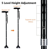 KAKICLAY Folding Walking Cane with LED Light for Men & Women, Foldable Lightweight Heavy Duty Aluminum Walking Stick for Seniors & Adults (Black)