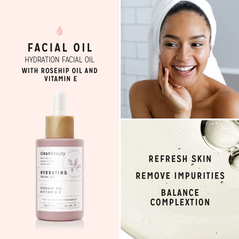 Clean Beauty Hydrating Rose Petal Facial Oil with Rosehip Oil & Vitamin E, Reduce Fine Lines & Dark Spots, Moisturize & Nourish, USA Made (1.83 fl oz)