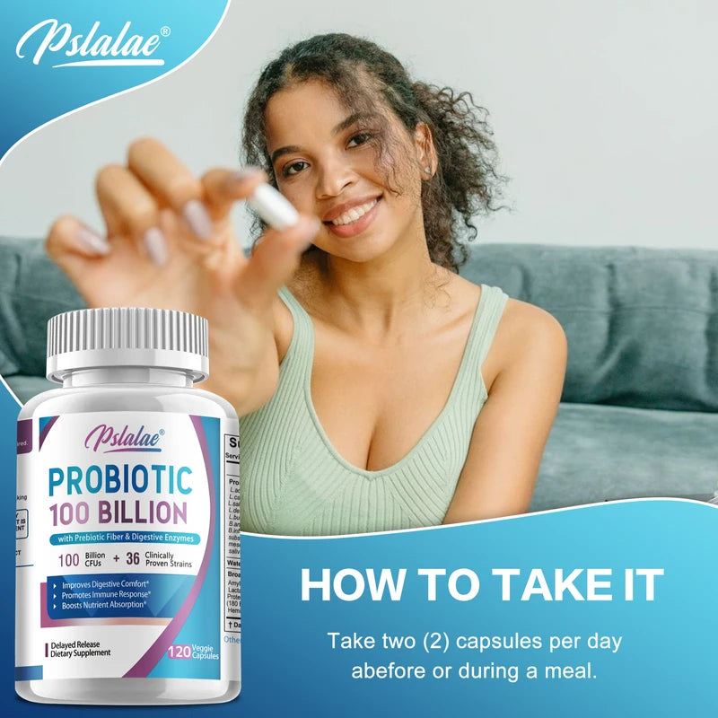 Pslalae Probiotic 100 Billion - Gut Health, Relieve Gas and Bloating - with Prebiotic