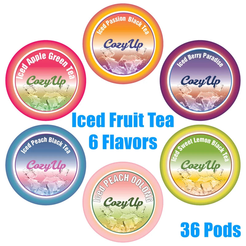 Cozy Up | Sweeten Iced Fruit Tea Variety Sampler Pack Compatible with Keurig K-Cup Brewers (Passion, Lemon, Peach, Berry Black Tea, Apple Green Tea, Peach Oolong), 36-Count