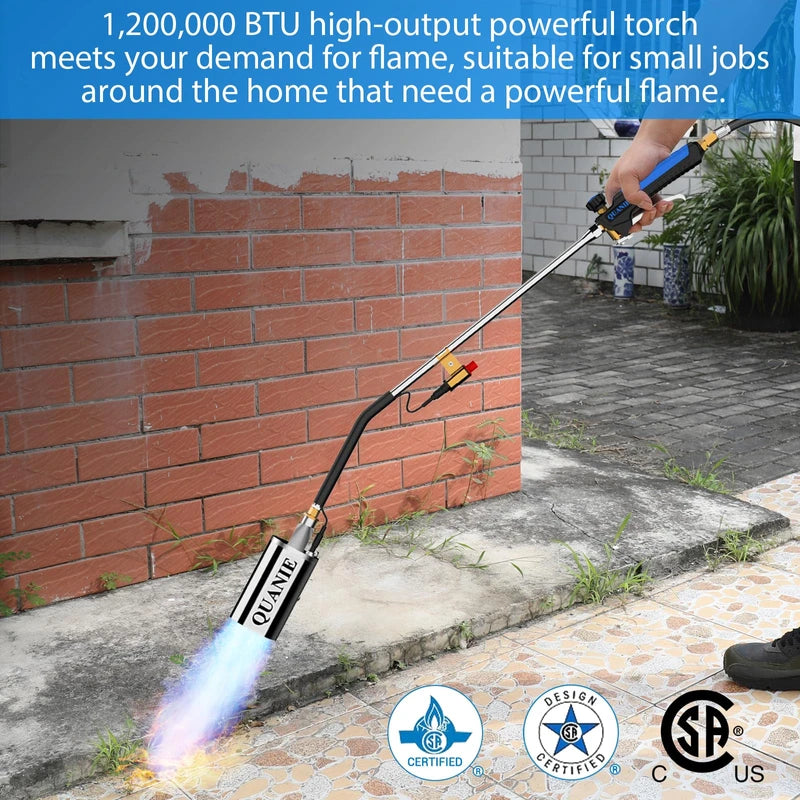 Propane Torch Weed Burner Kit,High Output 1,200,000 BTU with Self Igniter and Turbo Trigger,Heavy Duty Blow Torch with 10FT Hose,Flamethrower for Weeding,Roofing,Melting Snow,Road Paint Removing