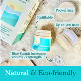 Dry Shampoo Volume Powder | Natural, Eco-friendly, Non Aerosol, Refillable | USA-Made | Refreshes, Volumizes | For Light, Medium or Dark Hair | 1 Refillable Jar + 1 Plastic-free Refill | 500 Uses