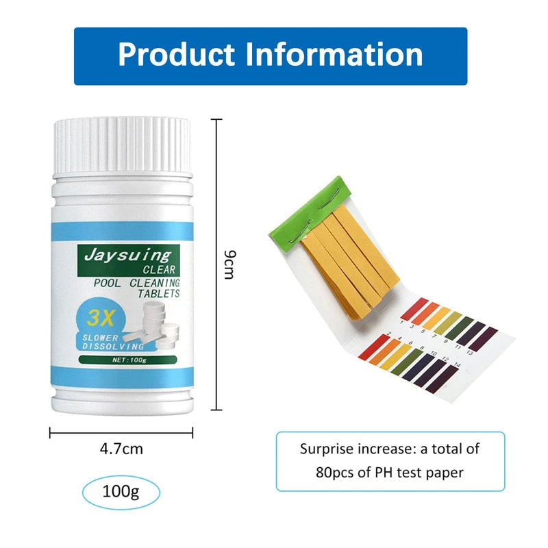 Slow Dissolving Chlorine Tablets for Swimming Pools, Pool Cleaning Tablet, Pool Chlorine Tablets, Chlorine Tabs, Pool, Multifunctional Chlorine Tablets, Pool Accessories, Cleaning Limescale Avoidance