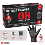 GH Heavy Duty Diamond Textured Nitrile Gloves, All Purpose 6 mil Thick Disposable Gloves, Latex & Powder Free, 100 Pack (Black), Large
