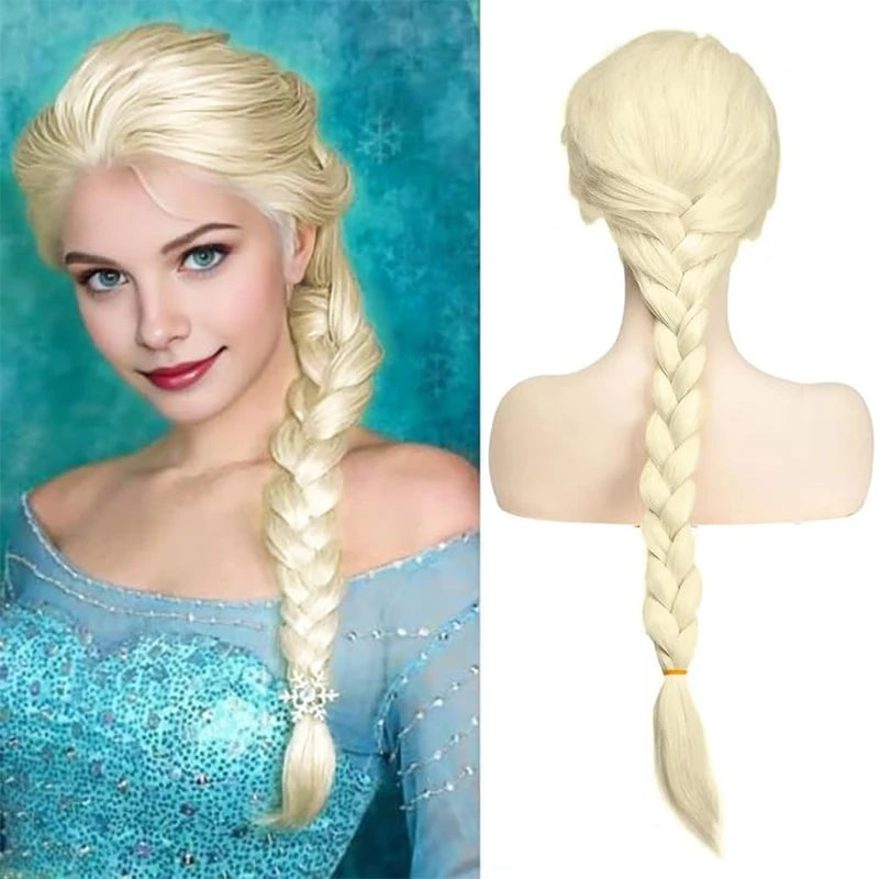 PORSMEER Elsa Princess Cosplay Wig for Women/Girls, Blonde Braids Braided Hair Charming Full Hair Long Replacement Synthetic Wigs for Halloween Costume Carnival
