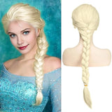 PORSMEER Elsa Princess Cosplay Wig for Women/Girls, Blonde Braids Braided Hair Charming Full Hair Long Replacement Synthetic Wigs for Halloween Costume Carnival