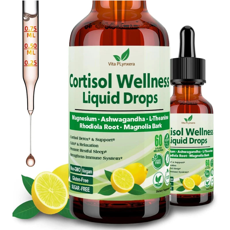 Cortisol Supplement Liquid Drops, 17-In-1 Cortisol Detox W. Magnesium Glycinate