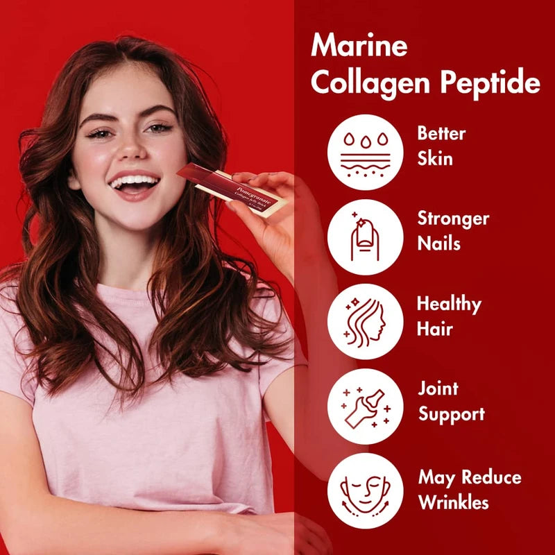 FRESHBELL Pomegranate Collagen Jelly Stick (20g x 30 sticks) Marine Collagen Peptide with 100% Real Spain Pomegranate