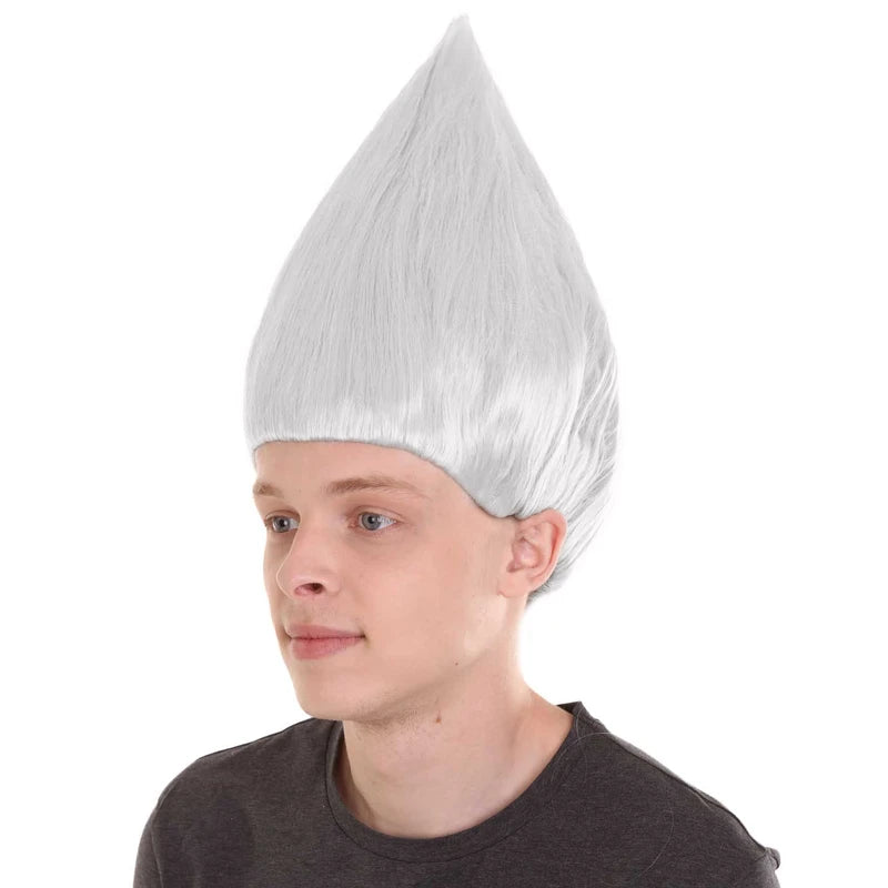 Adult Unisex White Color Straight Cosplay Halloween Troll Wig, Synthetic Soft Fiber Hair, Perfect for your next Festival and Group Anime Party! One Size