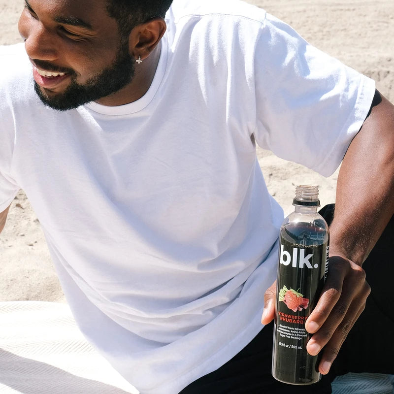 blk. Natural Alkaline Mineral Water Electrolyte Infused with Fulvic and Amino Acids, Zero Sugar Drink, Strawberry Rhubarb Flavored, 1 Liter, Pack of 12
