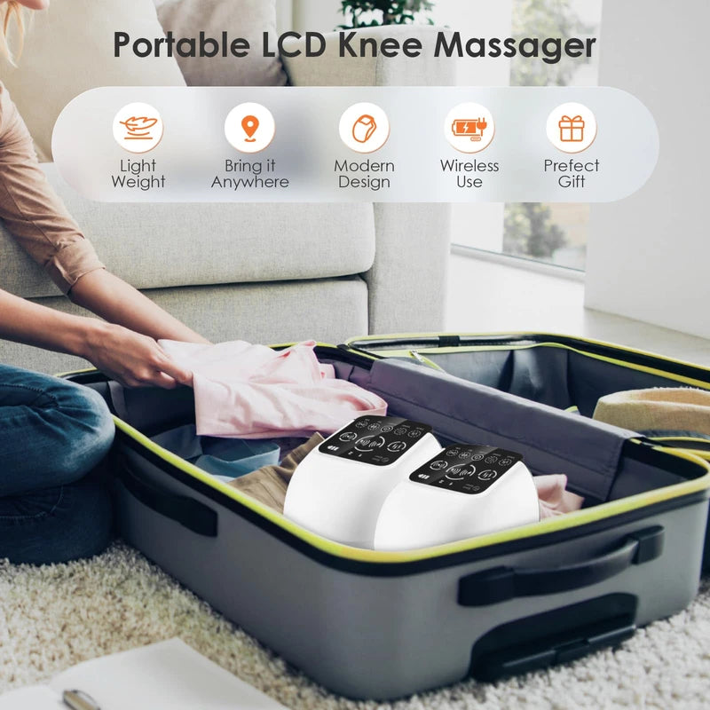 Knee Massager, Cordless Knee Massager with Heat and Vibration, Large LED Screen, Adjustable Temperature, Portable Massager for Knee Discomfort, Best Gift for Your Day/Mom/Friends etc (2Pack)
