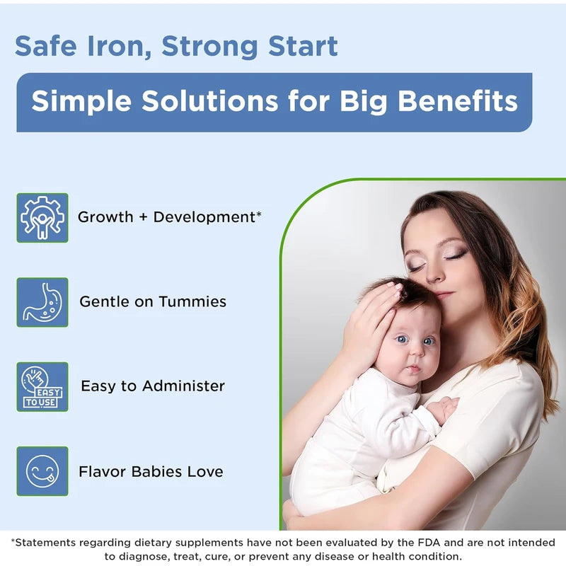 Wellements Organic Iron Drops for Babies & Toddlers (1 fl oz) | Cherry Flavor Liquid Iron Supplement | For Infants 4+ Months to 3 Years | Supports Growth & Development