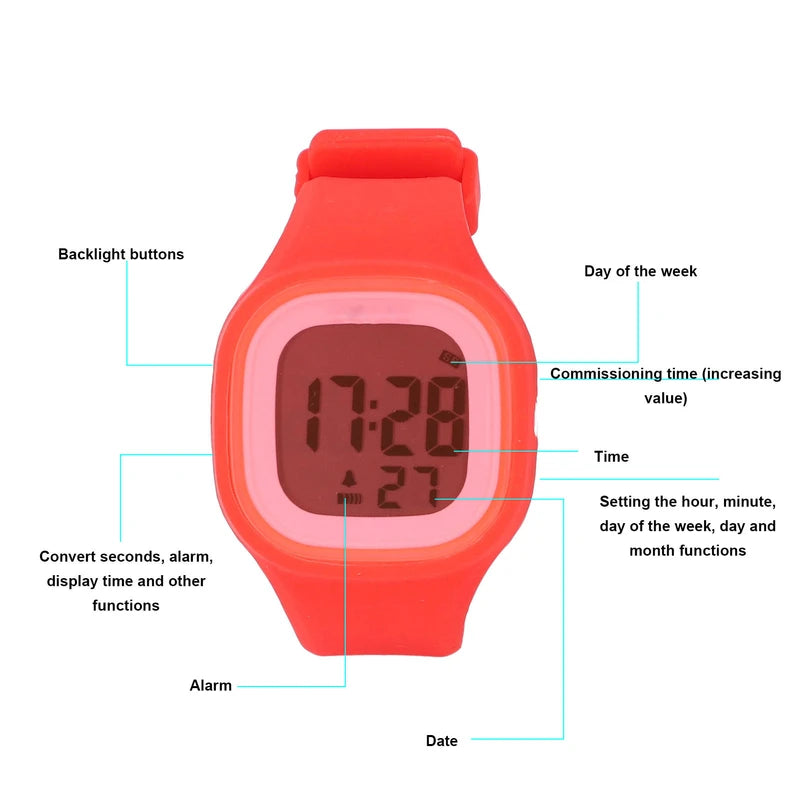 Children Digital Watch Alarm 50M Waterproof Shockproof Drop Resistant Child Digital Sport Outdoor Watch for Daily Use Red