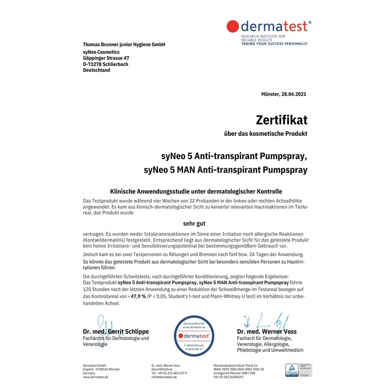 syNeo 5 Antitranspirant Deo Tücher für Damen und Herren, Anti Schweiß Deotücher gegen starkes Schwitzen, Anti Transpirant Antiperspirant, 1er Pack (8 x 2,5 ml)