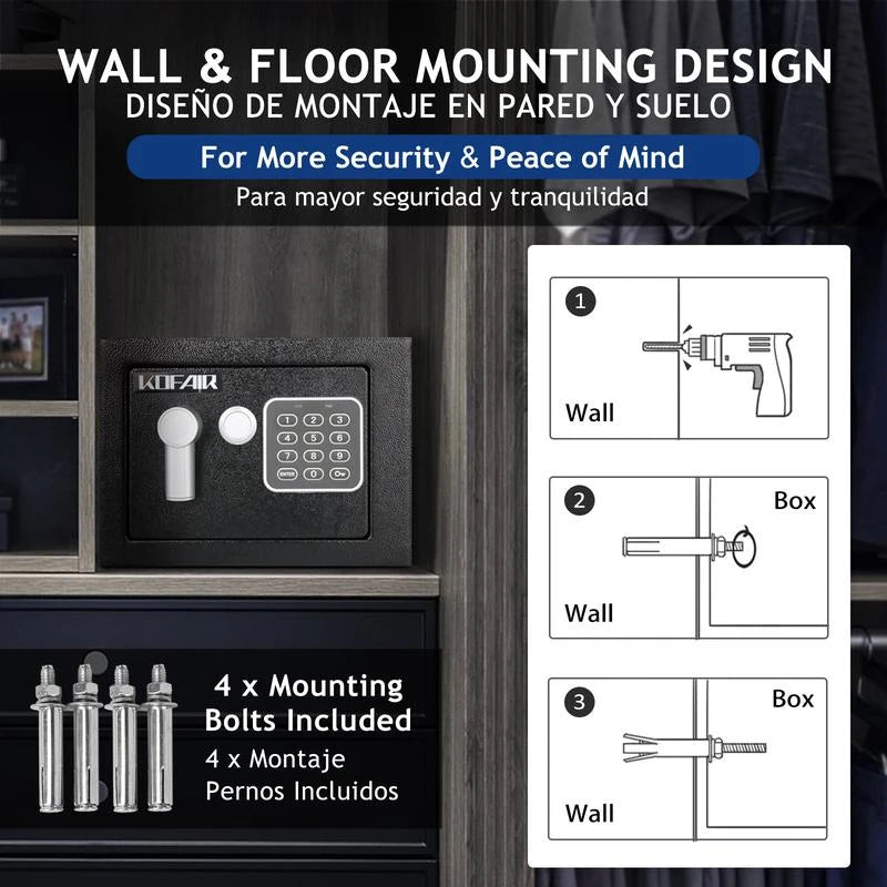 KOFAIR safe box for Home Safe with Fireproof Bag, money saving safe, safe storage cabinet，smell proof container wall & floor safes smart - Size: 0.23 Cubic Feet (Black)